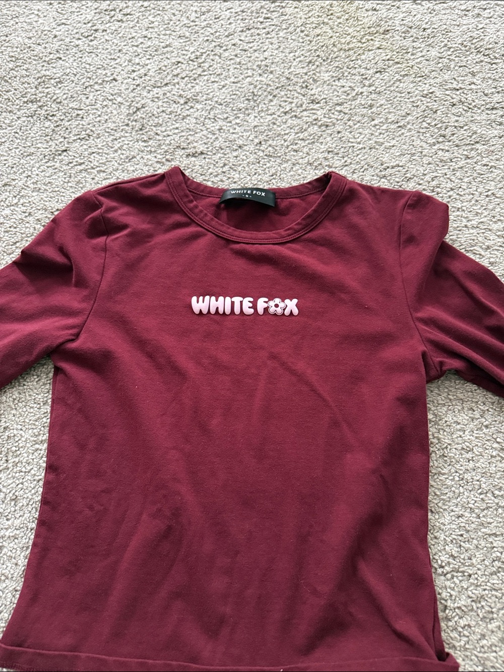 White Fox Boutique Burgundy Long Sleeve Logo Tee